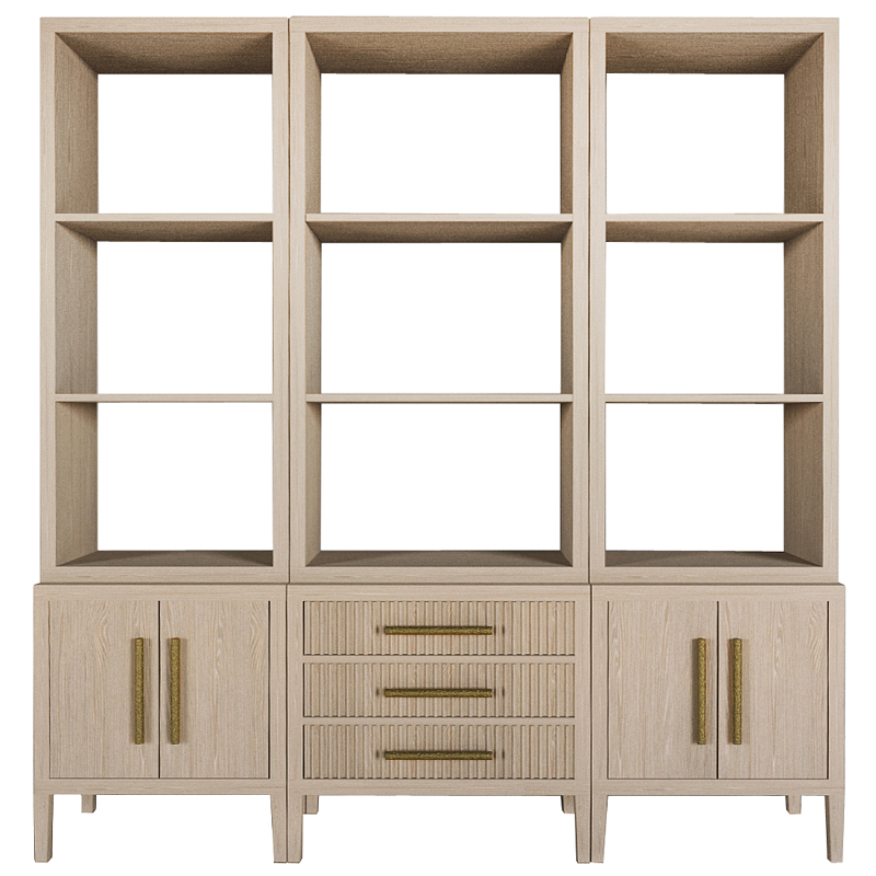 Модульный стеллаж Primo из трех составных элементов Светлый дуб Древесина Золотой в Челябинске | Loft Concept 