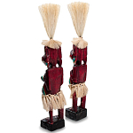 Комплект из 2-х деревянных статуэток Asmat Straw Headdress Statuettes Red Turquoise Tattoo варинант исполнения - 2 | Loft Concept в Челябинске