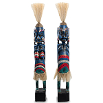 Комплект из 2-х деревянных статуэток Asmat Straw Headdress Statuettes Blue Colorful Tattoo варинант исполнения - 5 | Loft Concept в Челябинске