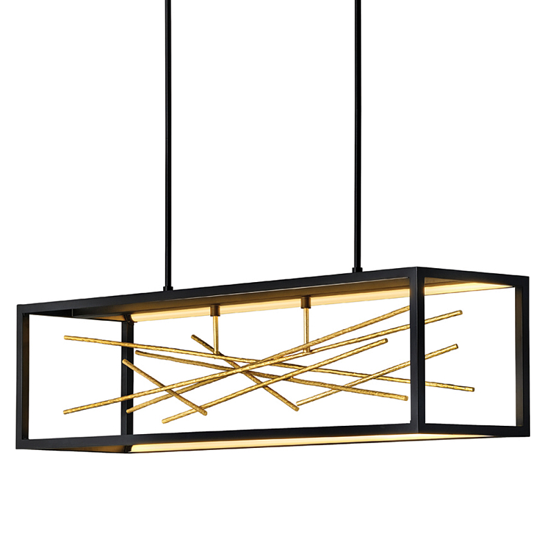 Люстра прямоугольная черного цвета с декором в виде ветвей в золотой отделке Hinkley Золотой Черный в Челябинске | Loft Concept 
