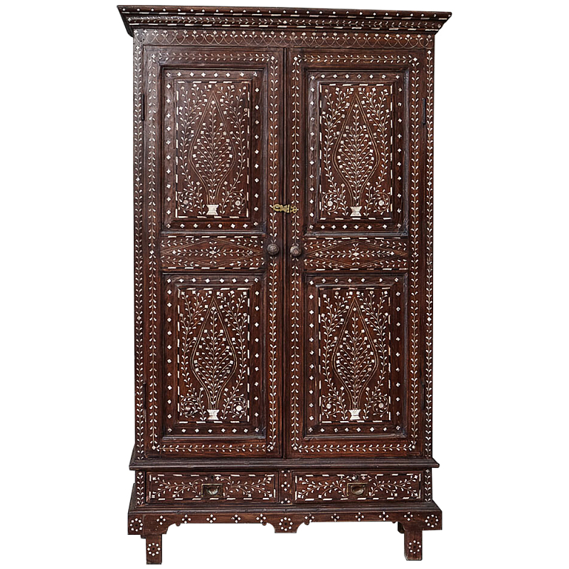 Шкаф из массива тика инкрустированный костью Wooden Bone Inlay Wardrobe Коричневый Белый Винтажная латунь Шкаф из массива тика инкрустированный костью Wooden Bone Inlay Wardrobe Коричневый Белый Винтажная латунь в Челябинске | Loft Concept
