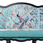 Трехместный диван из натурального бука бирюзовый с изображением птиц и цветов Turquoise Chinoiserie Garden Sofa варинант исполнения - 4 | Loft Concept в Челябинске