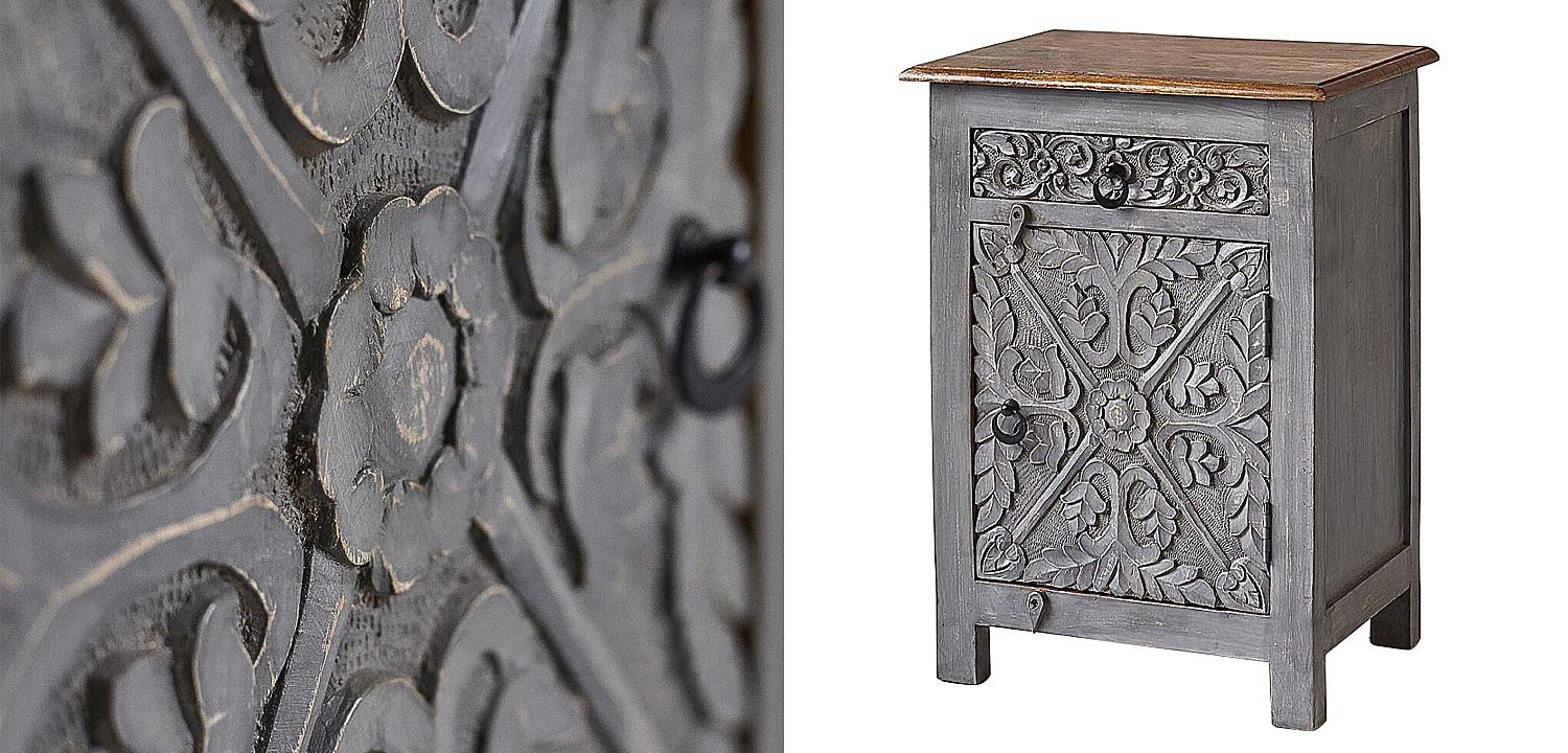 Тумба Indian Antique White Furniture Nightstand Ganica серый Тумба Indian Antique White Furniture Nightstand Ganica серый - Loft-Concept в Челябинске