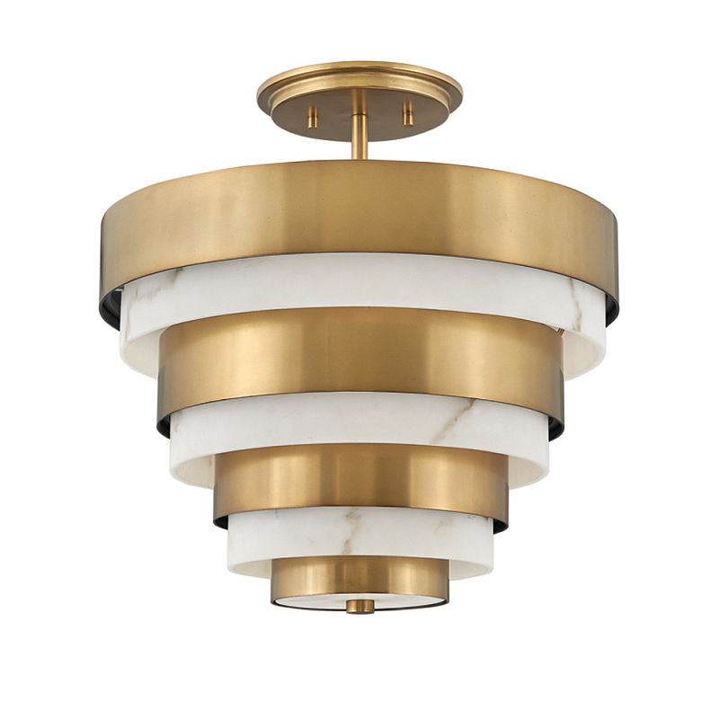 Потолочный светильник многоярусный с чередованием латунных и белых колец Hinkley  Латунь Белый в Челябинске | Loft Concept 