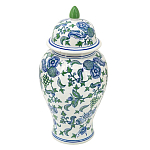 Ваза с крышкой и зелено-голубым рисунком на белом фоне 51 см Blue & White Ornament варинант исполнения - 1 | Loft Concept в Челябинске