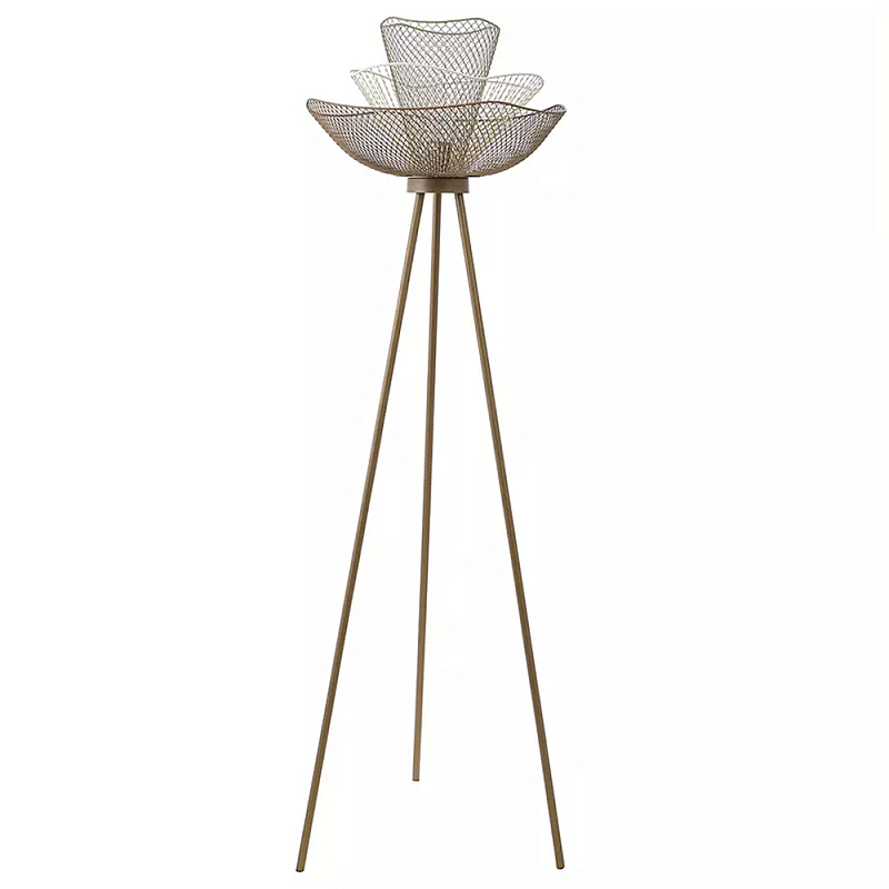 Торшер с трехъярусным плафоном из металлической сетки Light Floor Lamp Made of Metal Mesh Белый Бежевый Золотой Торшер с трехъярусным плафоном из металлической сетки Light Floor Lamp Made of Metal Mesh Белый Бежевый Золотой в Челябинске | Loft Concept