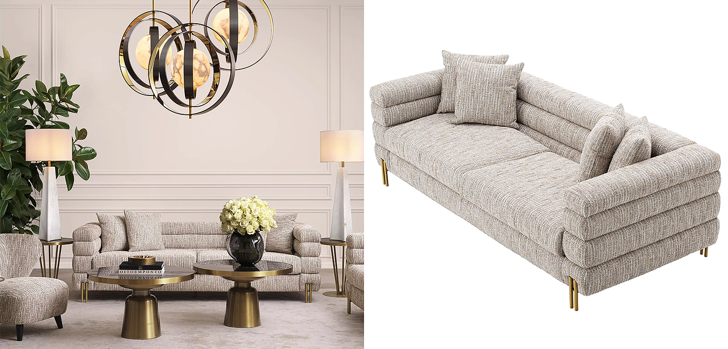Диван Eichholtz Sofa York Бежево-серый Латунь Диван Eichholtz Sofa York Бежево-серый Латунь - Loft-Concept в Челябинске