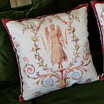 Декоративная подушка бежевая с растительным орнаментом Raffael Angel Beige Red Cushion варинант исполнения - 2 | Loft Concept в Челябинске