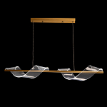 Люстра линейная золотистого цвета с двумя прозрачными волнистыми элементами Wave Line варинант исполнения - 3 | Loft Concept в Челябинске