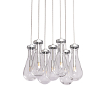 Люстра с 7-ю прозрачными плафонами из стекла в форме капли на круглом потолочном основании цвета хром Lucid Rain  варинант исполнения - 1 | Loft Concept в Челябинске