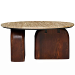 Кофейный столик с круглой столешницей на 2-х массивных деревянных ножках Tandem Travertine and Wood варинант исполнения - 1 | Loft Concept в Челябинске