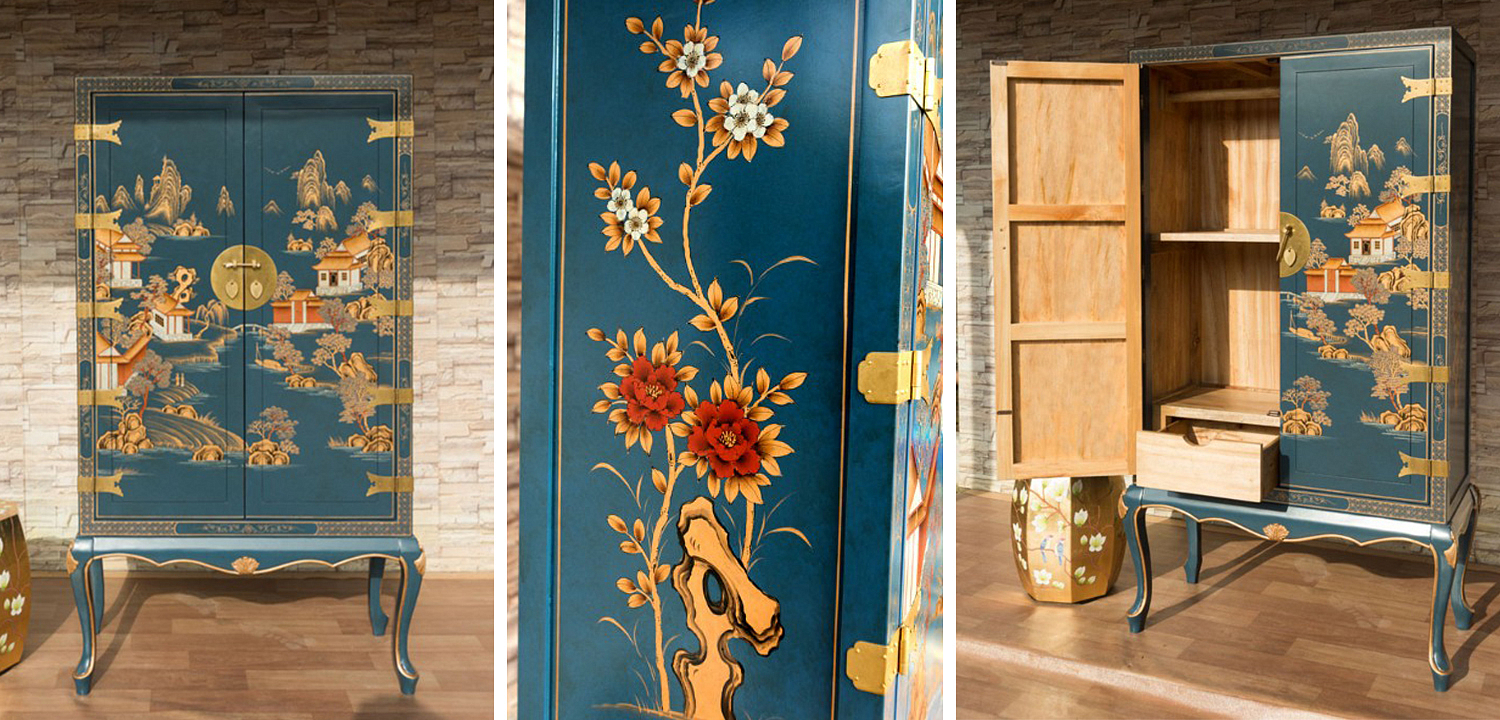 Голубой Шкаф в Китайском стиле Chinese Village Cabinet Голубой Шкаф в Китайском стиле Chinese Village Cabinet - Loft-Concept в Челябинске
