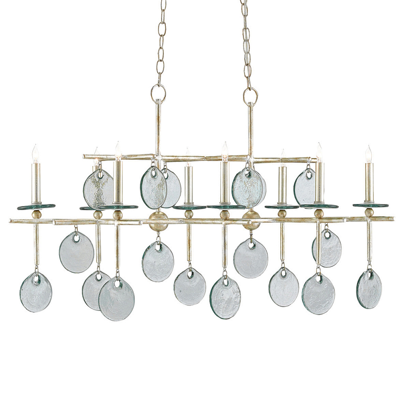 Люстра линейная с круглыми прозрачными подвесками Horizontal Rectangular Chandelier Серебряный Прозрачный Люстра линейная с круглыми прозрачными подвесками Horizontal Rectangular Chandelier Серебряный Прозрачный в Челябинске | Loft Concept