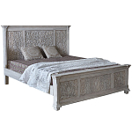 Двуспальная кровать из массива манго с резьбой Vega Grey Mango Bed варинант исполнения - 2 | Loft Concept в Челябинске