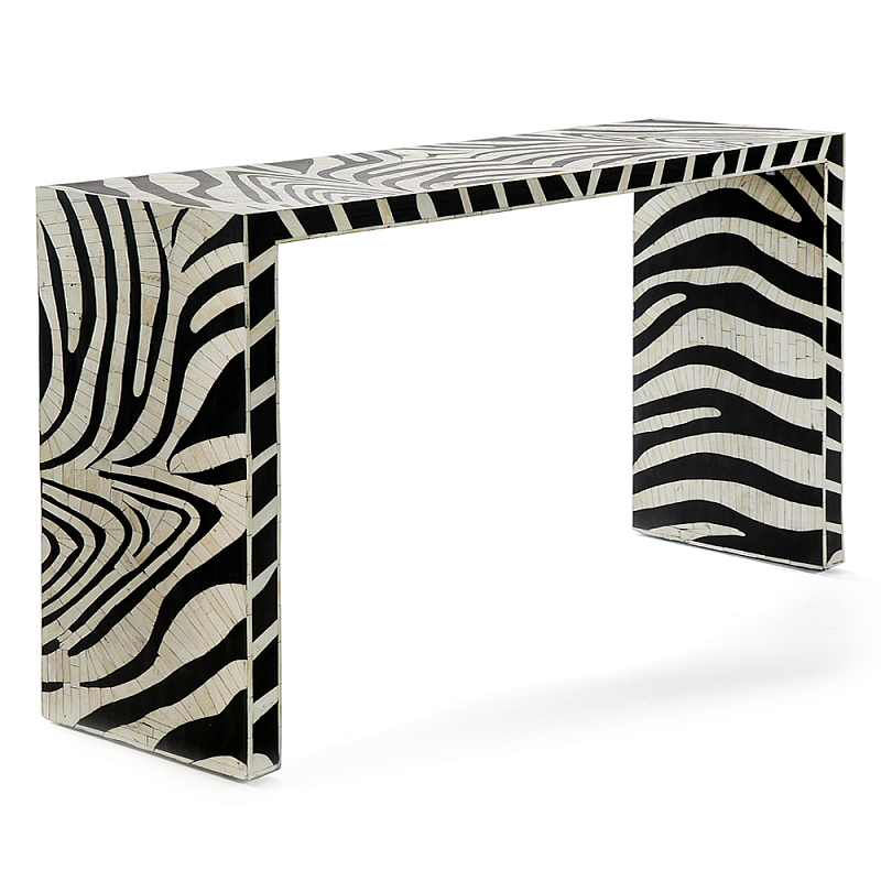 Консоль Дизайнерская Kenya Console ZEBRA Bone Inlay black ivory ( слоновая кость ) Черный в Челябинске | Loft Concept 