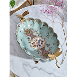 Чаша из голубого фарфора на бронзовых ножках с рисунком цветов и фигурками стрекоз Blue Garden варинант исполнения - 4 | Loft Concept в Челябинске