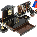 Настольный письменный набор с часами из природного камня обсидиана Peace Contract варинант исполнения - 4 | Loft Concept в Челябинске