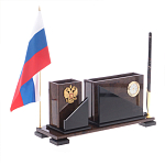 Настольный письменный набор с часами из природного камня обсидиана For the Deputy варинант исполнения - 2 | Loft Concept в Челябинске