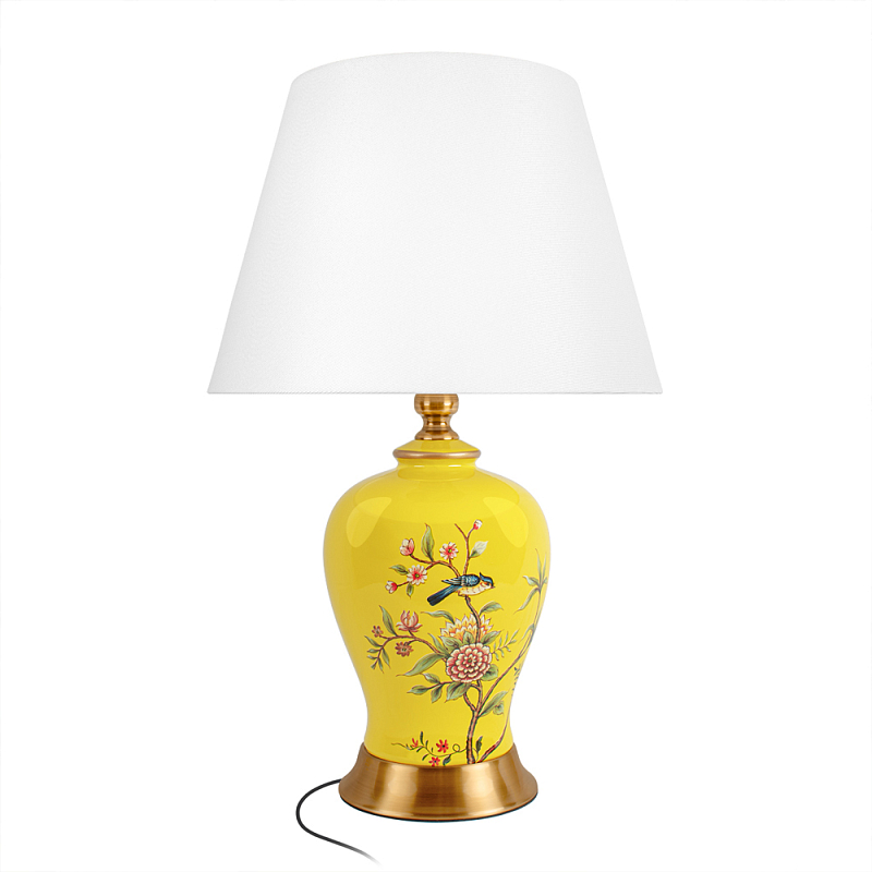 Настольная лампа желтая с изображением птиц Slip Away Белый Желтый Мульти в Челябинске | Loft Concept 