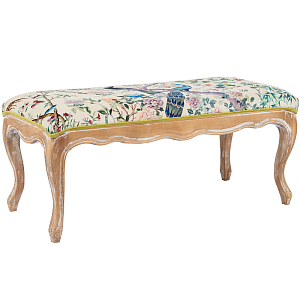 Банкетка из массива бука с цветочным принтом Beige Chinoiserie Garden Banquette