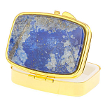 Таблетница карманная прямоугольная с 2-мя отделениями с зеркалом и накладкой из натурального камня Лазурит Gold Stone Pillboxes варинант исполнения - 2 | Loft Concept в Челябинске