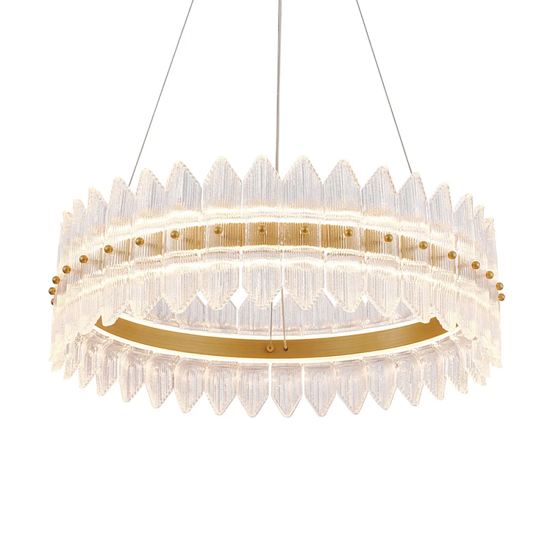 Люстра круглая с декоративными элементами в виде лепестков Round Light Flashing Латунь Прозрачный в Челябинске | Loft Concept 