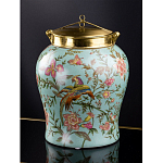 Ваза округлой формы из фарфора с рисунком и бронзовой крышкой Turquoise Blooming Garden варинант исполнения - 1 | Loft Concept в Челябинске