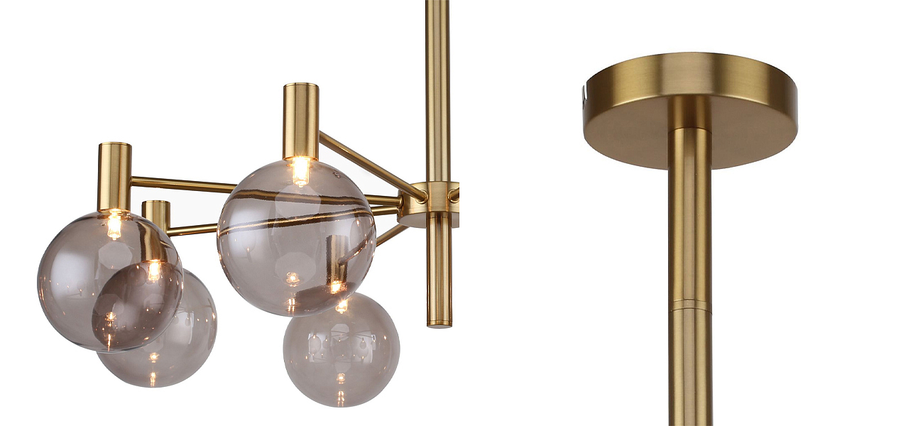 Люстра с выдувными плафонами коньячного цвета Carmella Globe Brass Люстра с выдувными плафонами коньячного цвета Carmella Globe Brass - Loft-Concept в Челябинске