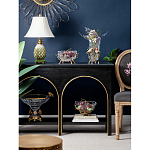 Ваза стеклянная прозрачная с бронзовым основанием в виде ветвей и фарфоровыми птичками Eden Garden варинант исполнения - 6 | Loft Concept в Челябинске