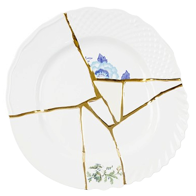Тарелка Seletti Kintsugi II Белый Золотой Голубой Тарелка Seletti Kintsugi II Белый Золотой Голубой в Челябинске | Loft Concept