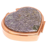 Таблетница карманная в форме сердца с 3-мя отделениями с зеркалом и накладкой из натурального камня Лепидолит Red Gold Stone Pillboxes варинант исполнения - 1 | Loft Concept в Челябинске