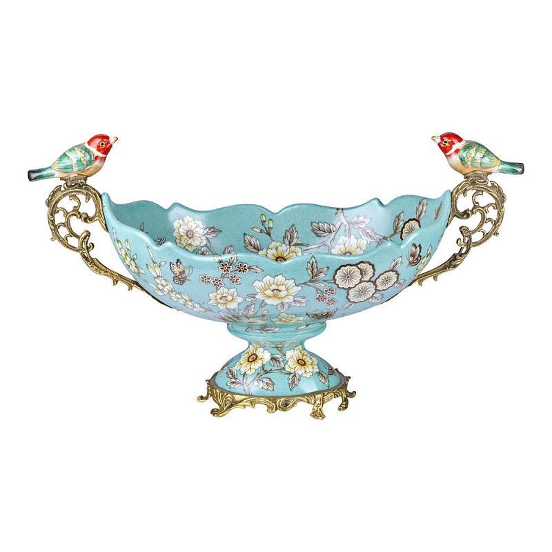 Чаша фарфоровая с птичками Bird of Paradise Bowl Бронза Мульти Голубой в Челябинске | Loft Concept 