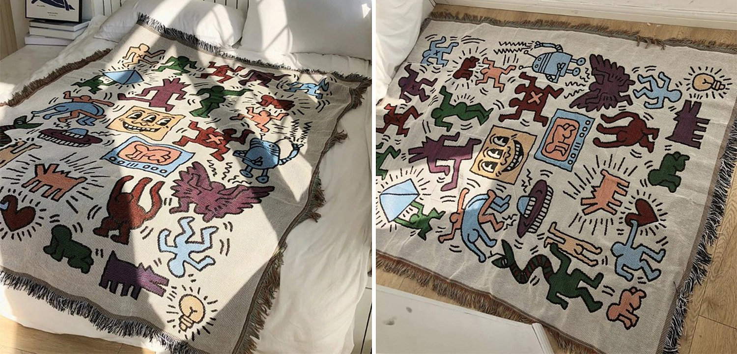 Покрывало граффити Кит Харинг Keith Haring Bed Сover Покрывало граффити Кит Харинг Keith Haring Bed Сover - Loft-Concept в Челябинске