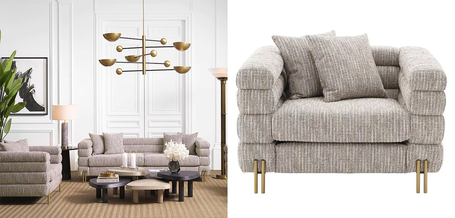 Кресло Eichholtz Chair York Бежево-серый Латунь Кресло Eichholtz Chair York Бежево-серый Латунь - Loft-Concept в Челябинске