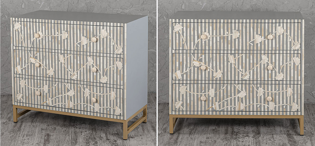 Комод белый инкрустация костью Gray Flowers Комод белый инкрустация костью Gray Flowers - Loft-Concept в Челябинске