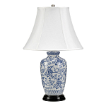 Настольная лампа с фарфоровым основанием с декоративным орнаментом и белым абажуром на темной круглой подставке Elstead Lighting варинант исполнения - 1 | Loft Concept в Челябинске