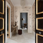 Обои ручная роспись Fishes Blue Pearl on Tarnished Silver gilded silk with pearlescent antiquing варинант исполнения - 2 | Loft Concept в Челябинске