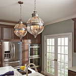 Подвесной светильник с прозрачным стеклянным плафоном в форме шара цвета никеля в индустриальном стиле на цепи 3 лампы Feiss варинант исполнения - 3 | Loft Concept в Челябинске