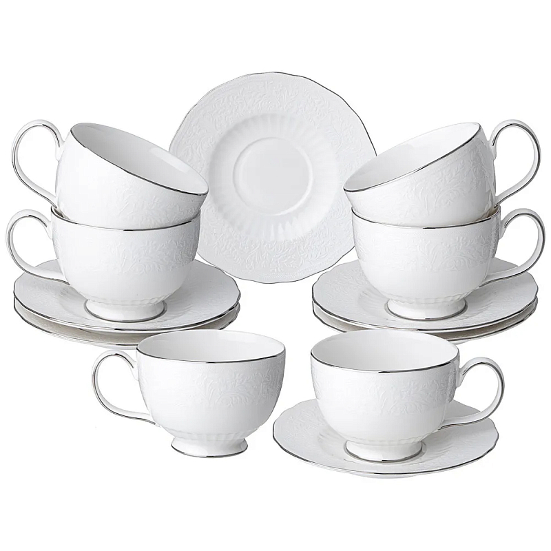 Чайный набор белый из фарфора на 6 персон 12 предметов 280 мл Garden Whisper Porcelain Set Белый Чайный набор белый из фарфора на 6 персон 12 предметов 280 мл Garden Whisper Porcelain Set Белый в Челябинске | Loft Concept