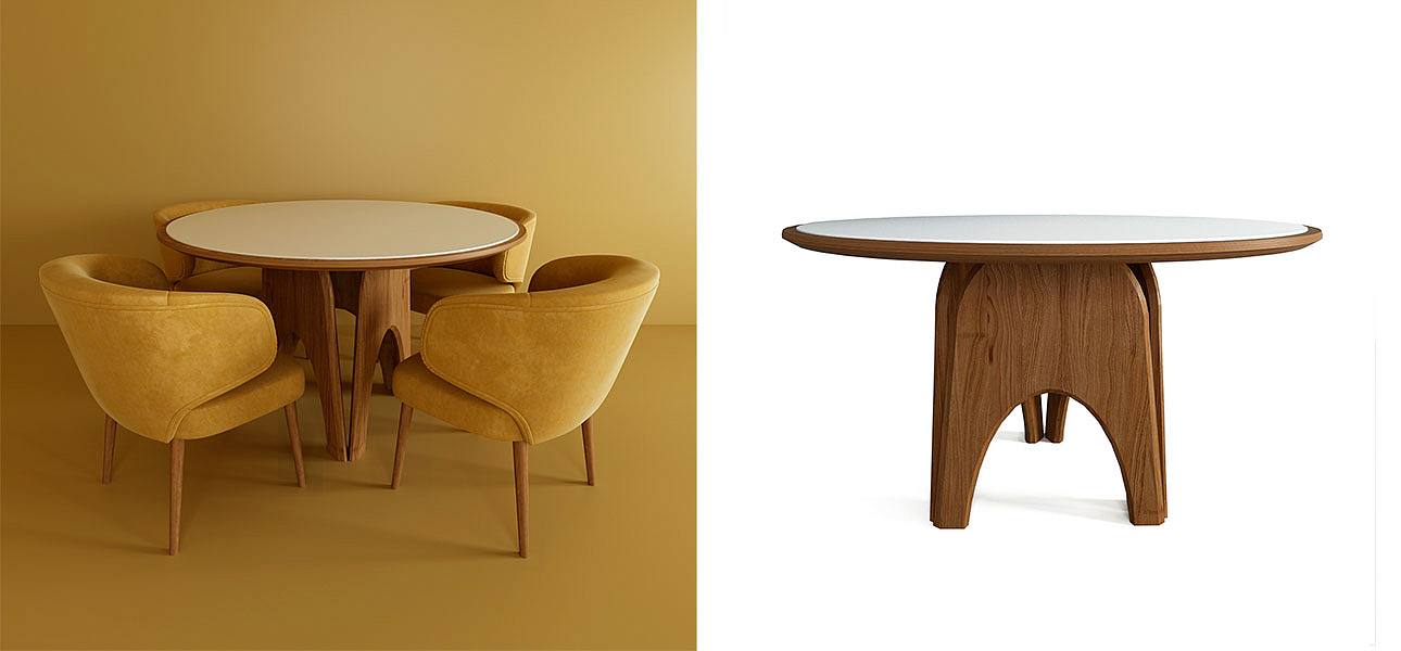 Обеденный круглый стол из дерева со столешницей из камня Pelican Dinner Table Обеденный круглый стол из дерева со столешницей из камня Pelican Dinner Table - Loft-Concept в Челябинске