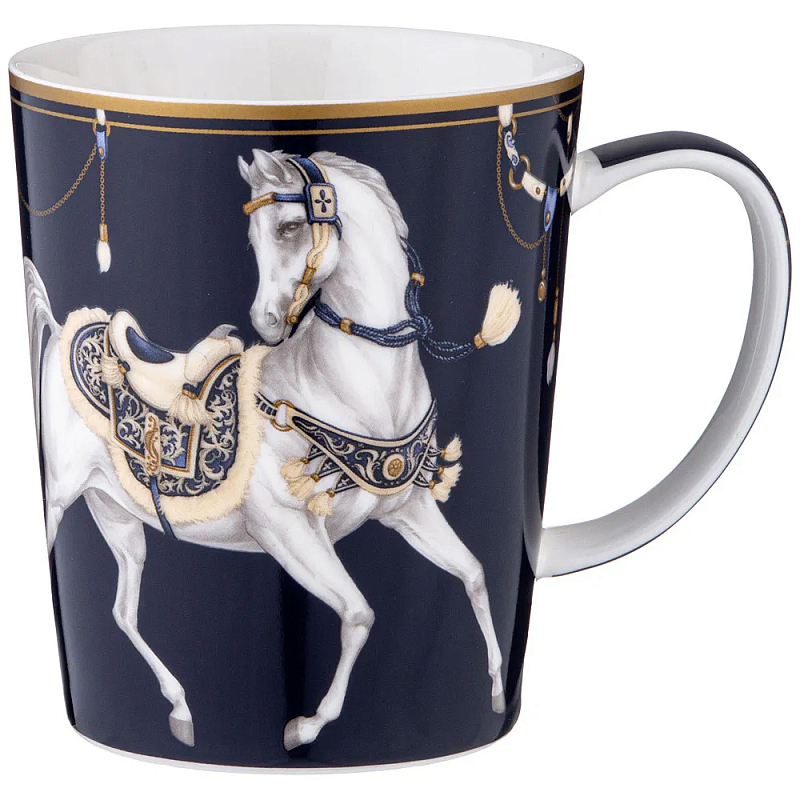 Кружка из фарфора синяя с изображением лошади 400 мл Porcelain Horse Set Белый Синий Золотой Кружка из фарфора синяя с изображением лошади 400 мл Porcelain Horse Set Белый Синий Золотой в Челябинске | Loft Concept
