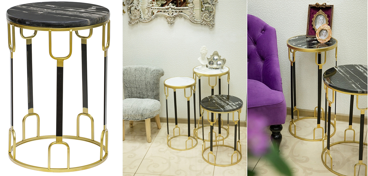 Приставной стол Dorius Side Table black marble high Приставной стол Dorius Side Table black marble high - Loft-Concept в Челябинске