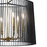 Люстра цвета латунь с 6-ю лампами свечами внутри цилиндрического абажура из черных металлических реек Kichler варинант исполнения - 3 | Loft Concept в Челябинске