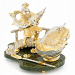 Икорница с ложкой с декором "Дед с осетром" с гравировкой на подставке из натурального камня Нефрит Decorative Cavair Dishes варинант исполнения - 1 | Loft Concept в Челябинске