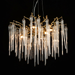 Люстра золотого цвета с декоративными ветками и длинными прозрачными стеклянными подвесами в форме сосулек Droplet Chandelier варинант исполнения - 3 | Loft Concept в Челябинске