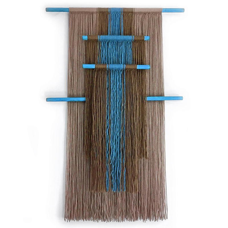 Дизайнерское Панно Макраме из хлопковых нитей Japan Wall Panel Blue Синий Коричневый в Челябинске | Loft Concept 