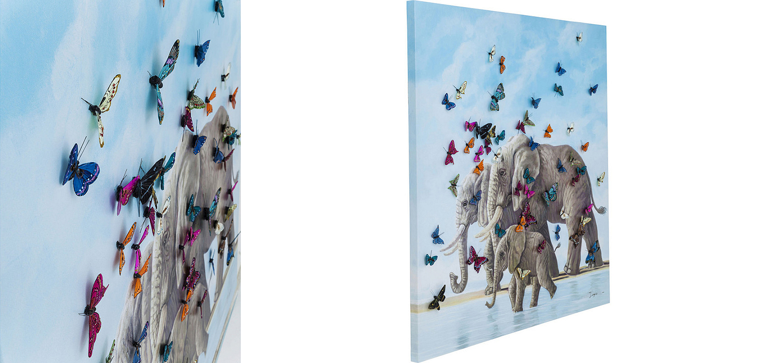 Картина Elephants with Butterflies painting Картина Elephants with Butterflies painting - Loft-Concept в Челябинске