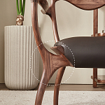 Стул деревянный с мягким сиденьем из коричневой натуральной кожи Moon Walnut Furniture варинант исполнения - 3 | Loft Concept в Челябинске