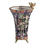 Ваза из фарфора черная с цветочной росписью и бронзовой стрекозой Spring Garden варинант исполнения - 1 | Loft Concept в Челябинске