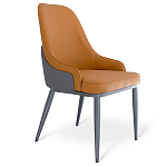 Стул оранжевый с высокой спинкой из искуственной кожи на серых металлических ножках Enigma Orange варинант исполнения - 1 | Loft Concept в Челябинске